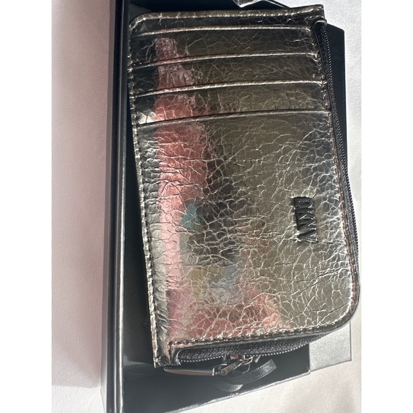 Dkny Handbags - DKNY Lumen Zip Card Case Pewter Metallic Crinkle Wallet R33ZLZ45 New in Box